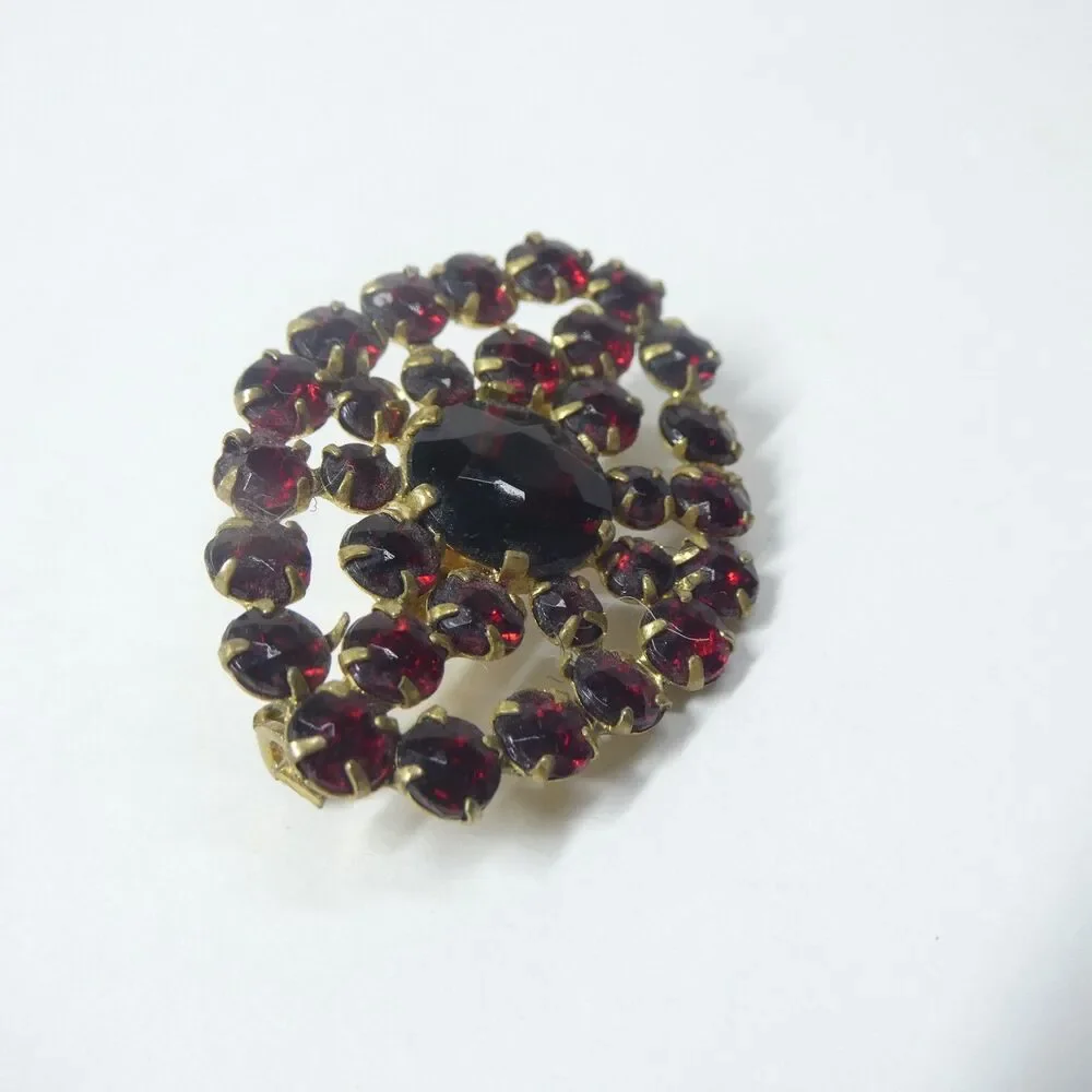 Red Brooch Czechoslovakia Signed Czech Glass Vintage Pin Oval Bohemian